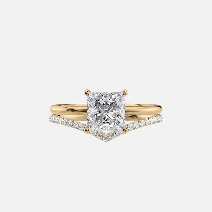  The Solitaire Low Profile Kamellie Princess Moissanite Ring 14k Yellow Gold 003
