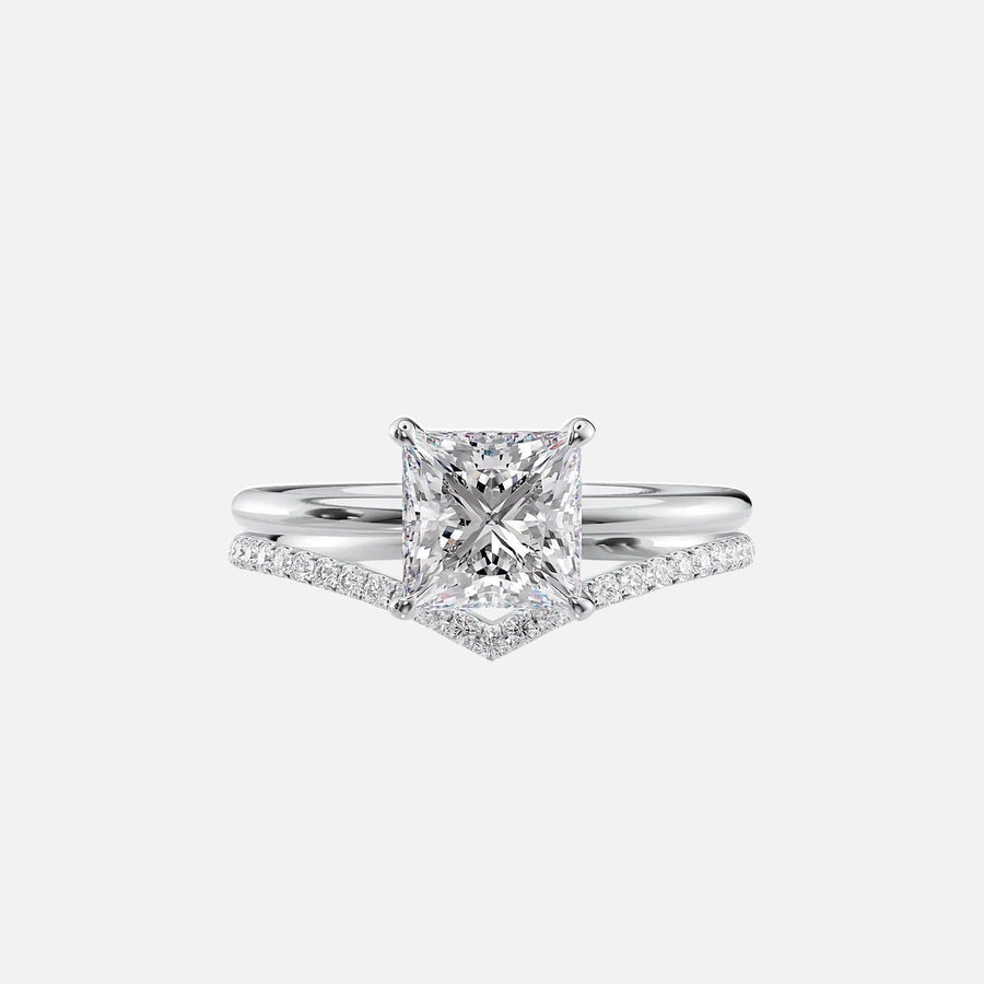  The Solitaire Low Profile Kamellie Princess Moissanite Ring 18k White Gold 003