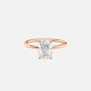  The Solitaire Low Profile Kamellie Radiant Moissanite Ring 14k Rose Gold 001