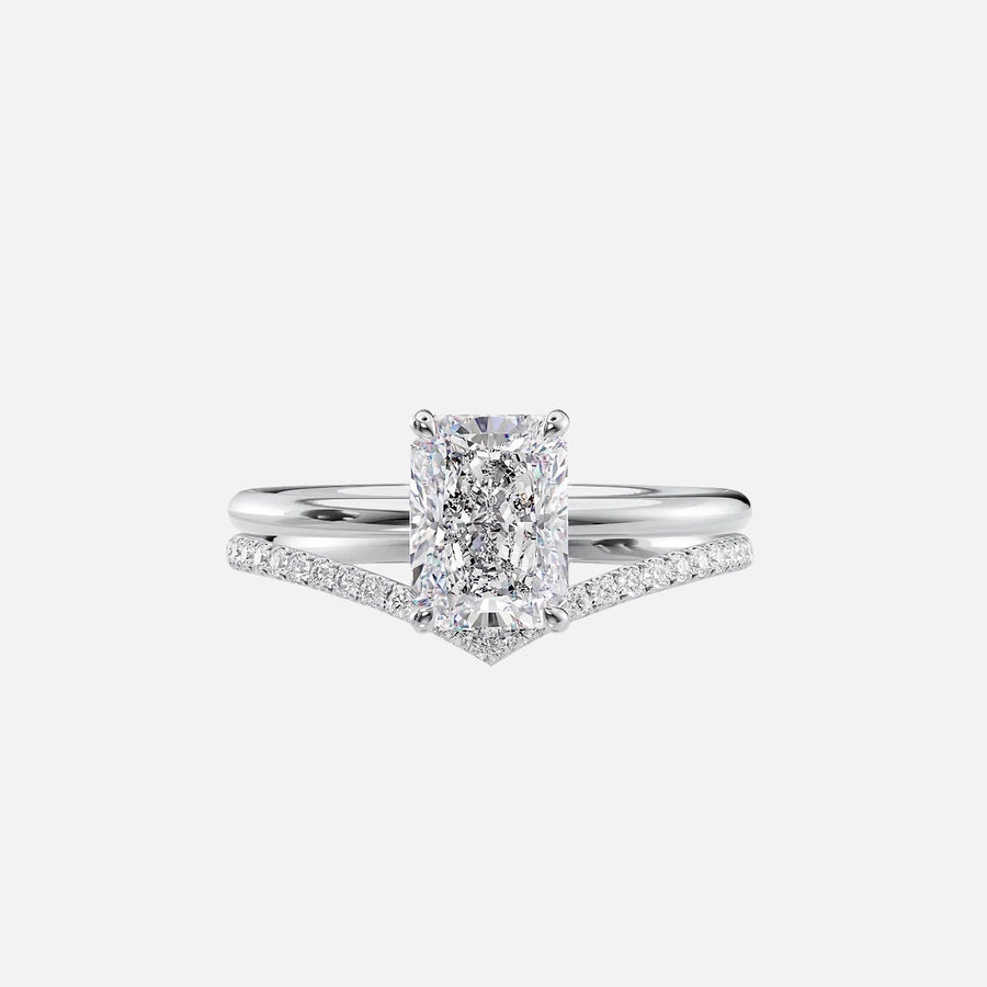  The Solitaire Low Profile Kamellie Radiant Moissanite Ring 14k White Gold 003