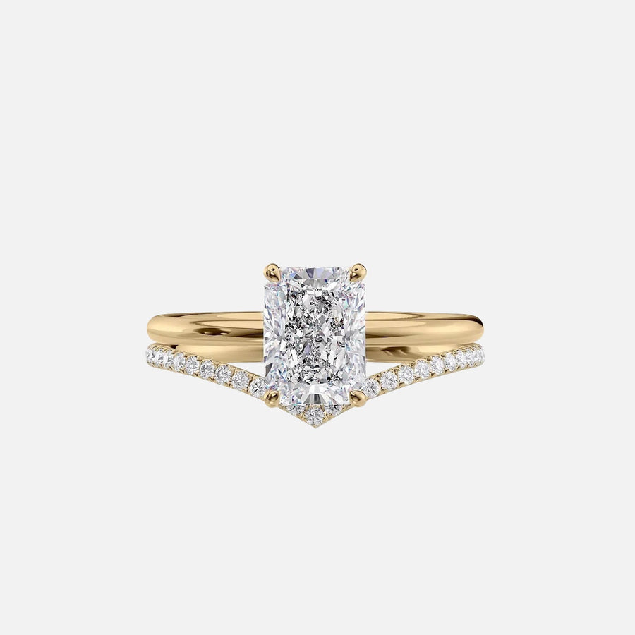  The Solitaire Low Profile Kamellie Radiant Moissanite Ring 14k Yellow Gold 003