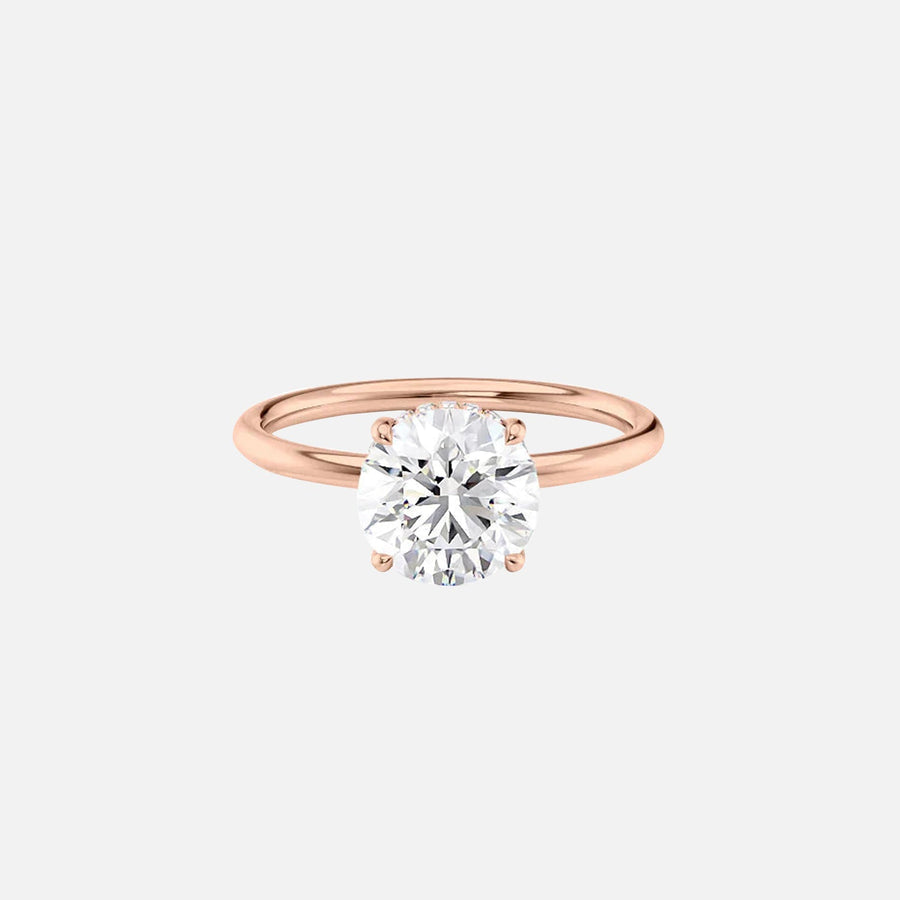  The Solitaire Low Profile Kamellie Round Moissanite Ring 14k Rose Gold 001