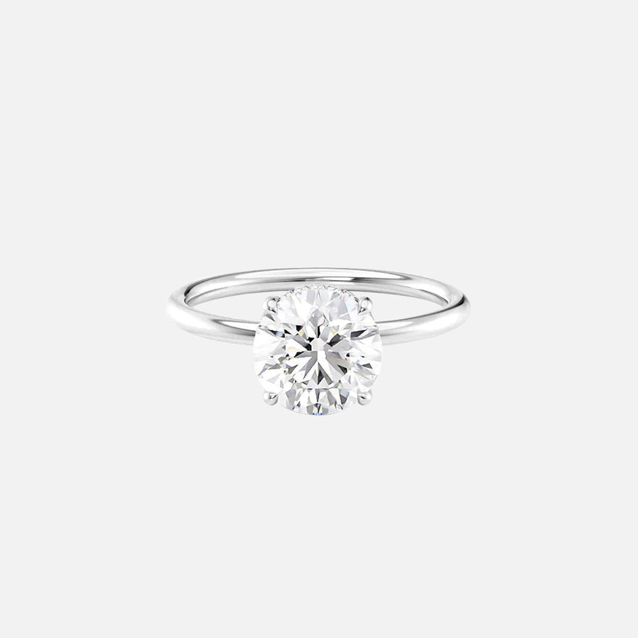  The Solitaire Low Profile Kamellie Round Moissanite Ring 14k White Gold 001