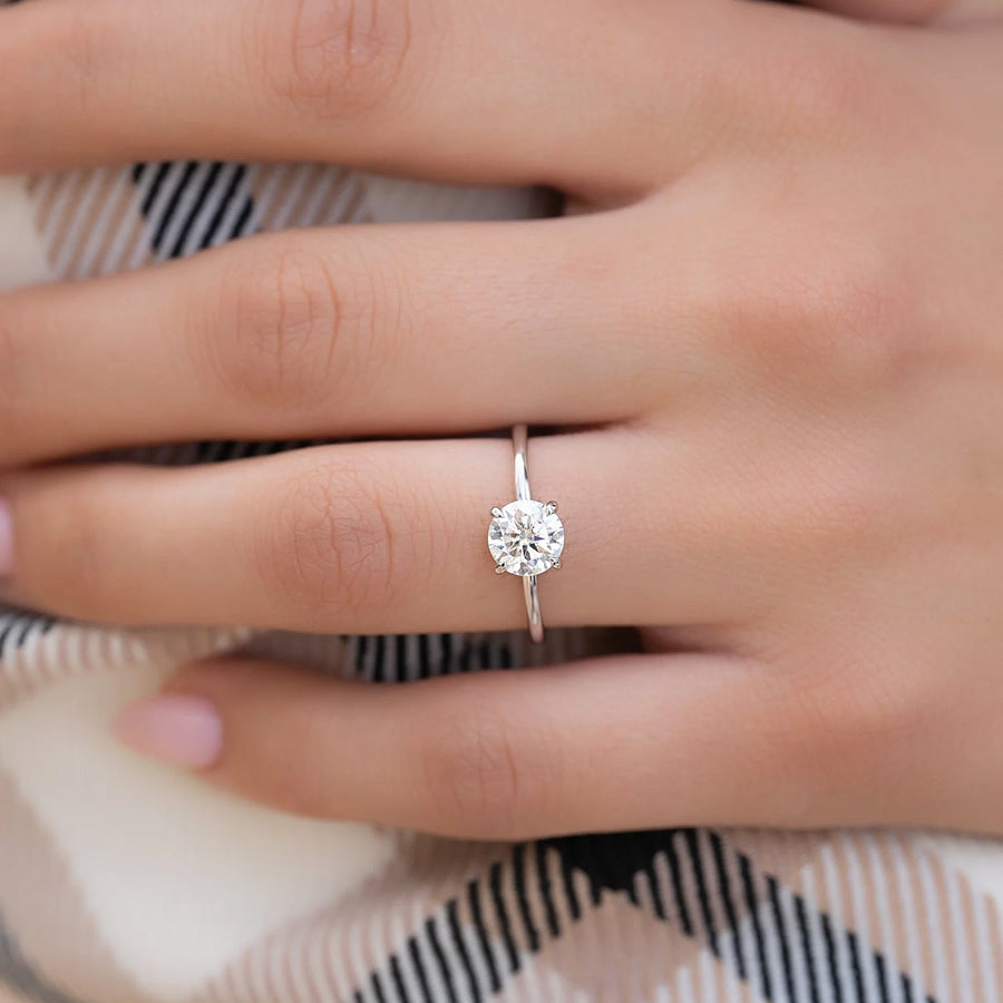  The Solitaire Low Profile Kamellie Round Moissanite Ring 14k White Gold 004