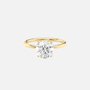The Solitaire Low Profile Kamellie Round Moissanite Ring 14k Yellow Gold 001