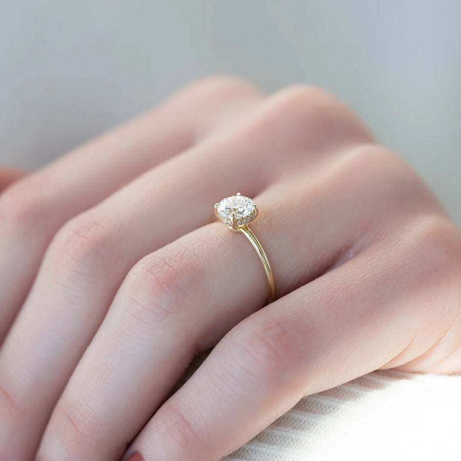  The Solitaire Low Profile Kamellie Round Moissanite Ring 14k Yellow Gold 005 Final