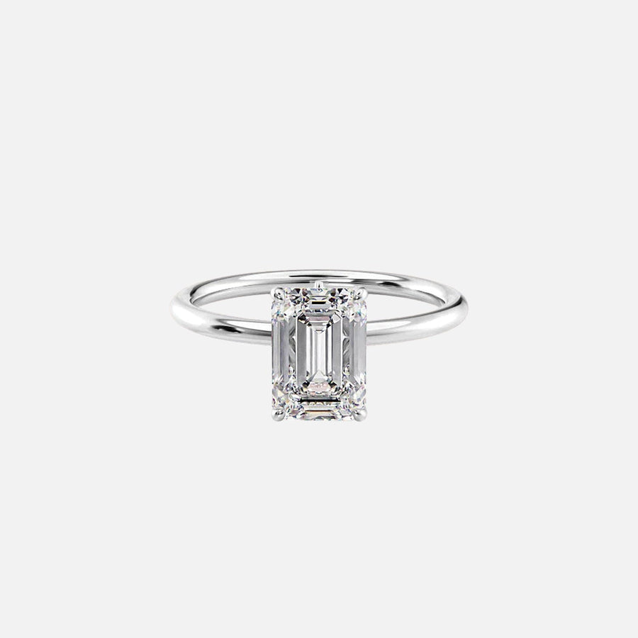  The Solitaire Luna Emerald Moissanite Ring 14k White Gold 001