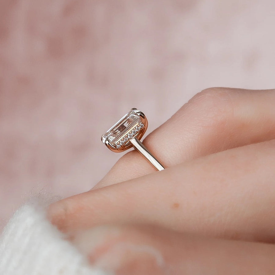  The Solitaire Natalie Emerald Moissanite Ring 18k Rose Gold 004