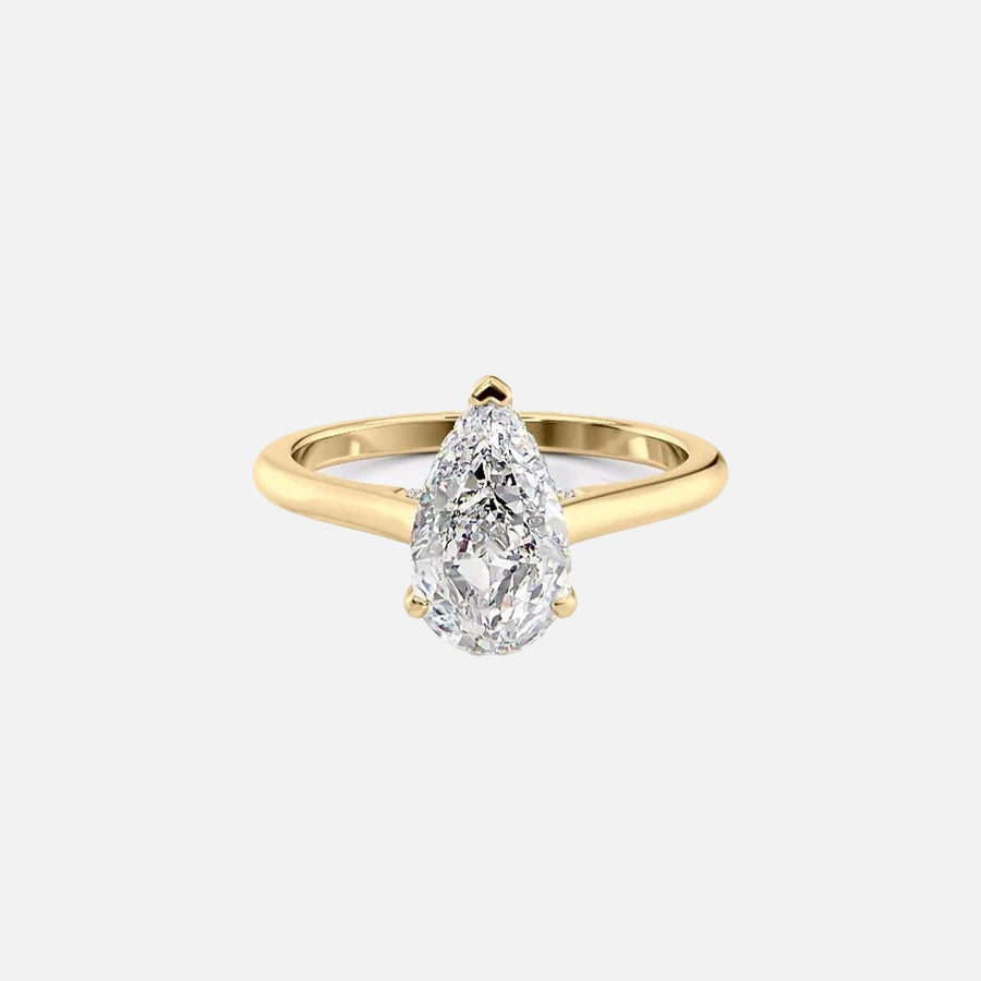 The Solitaire Natalie Pear Moissanite Ring 14k Yellow Gold 001