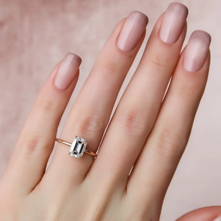  The Solitaire Nelly Emerald Lab Diamond Ring 14k Rose Gold 003