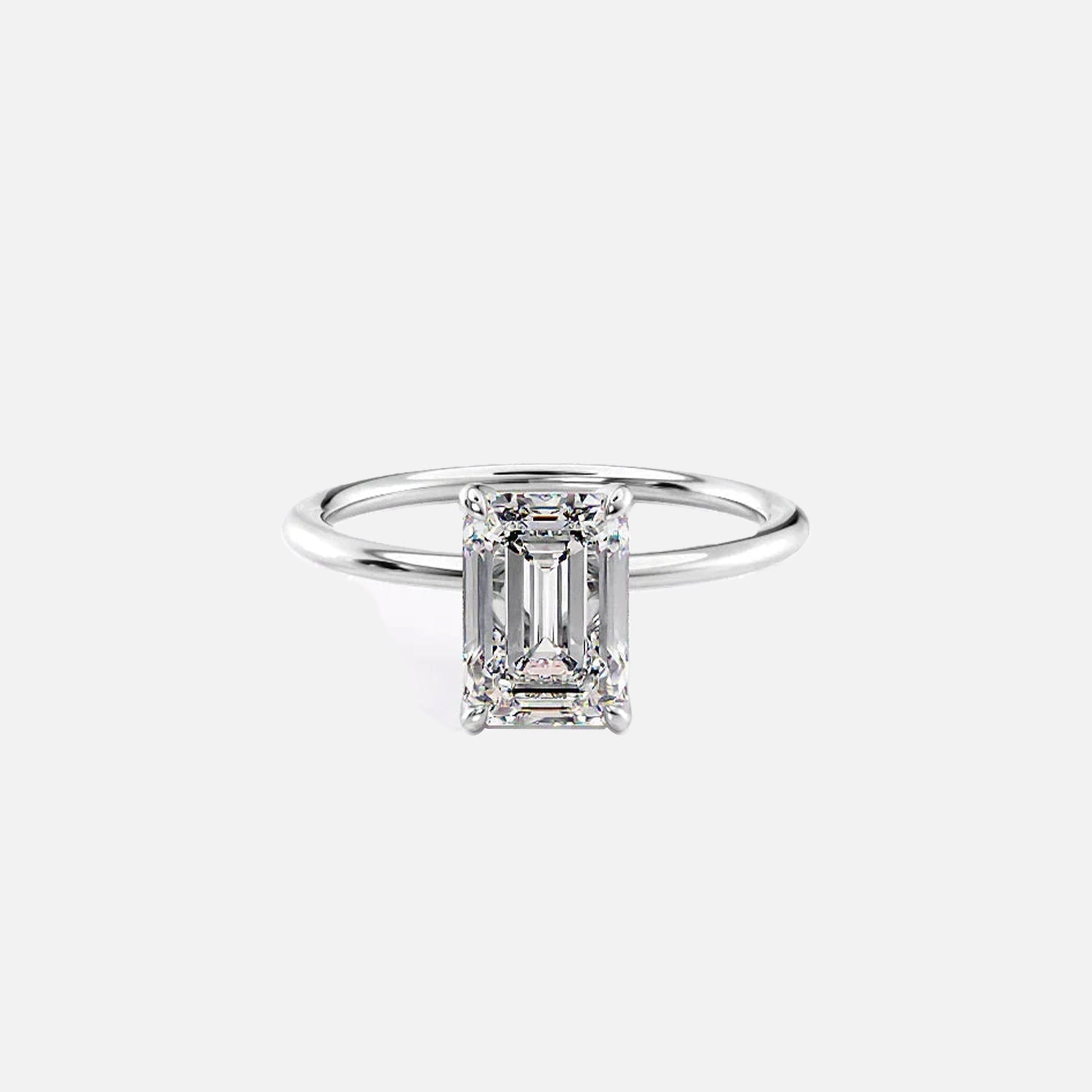  The Solitaire Petal Kamellie Emerald Moissanite Ring 14k White Gold 001
