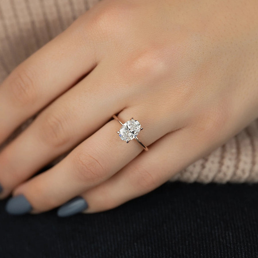  The Solitaire Petal Kamellie Oval Lab Diamond Ring 14k Rose Gold 003