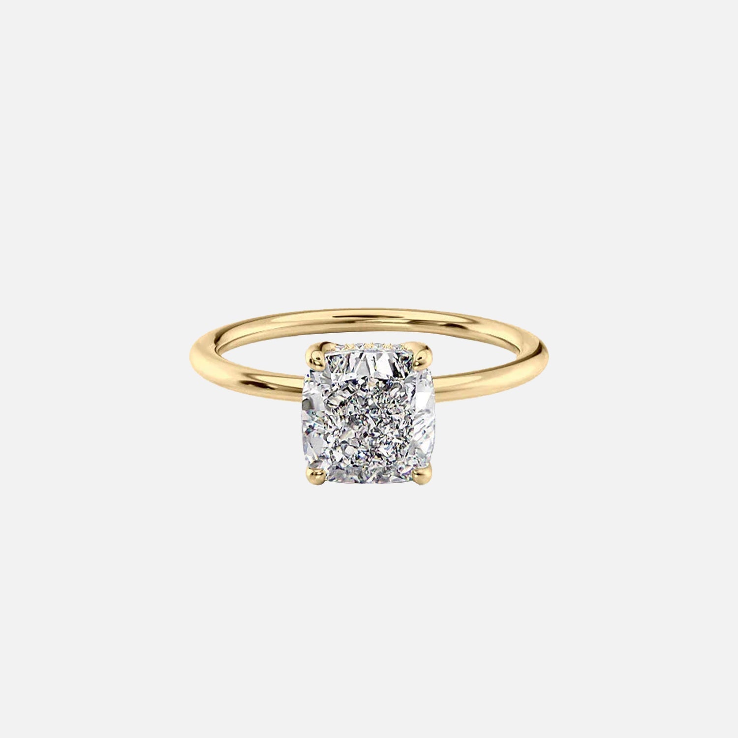 The Solitaire Sarah Cushion Lab Diamond Ring 14k Yellow Gold 001