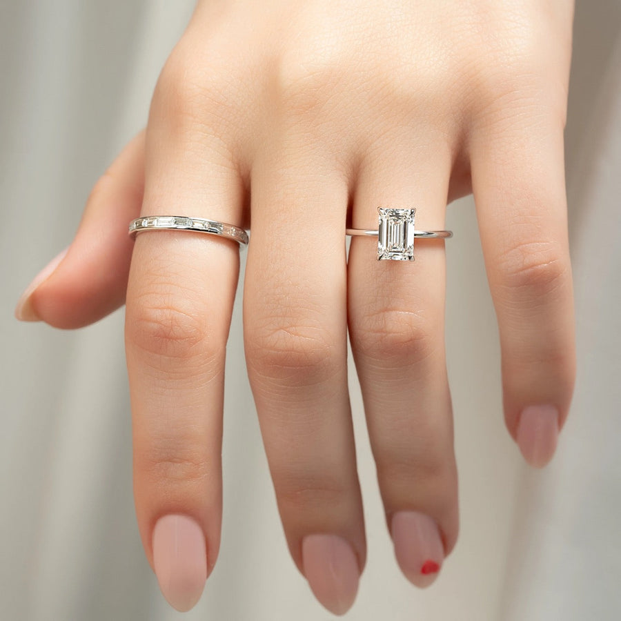  The Solitaire Sarah Emerald Moissanite Ring 14k White Gold 003