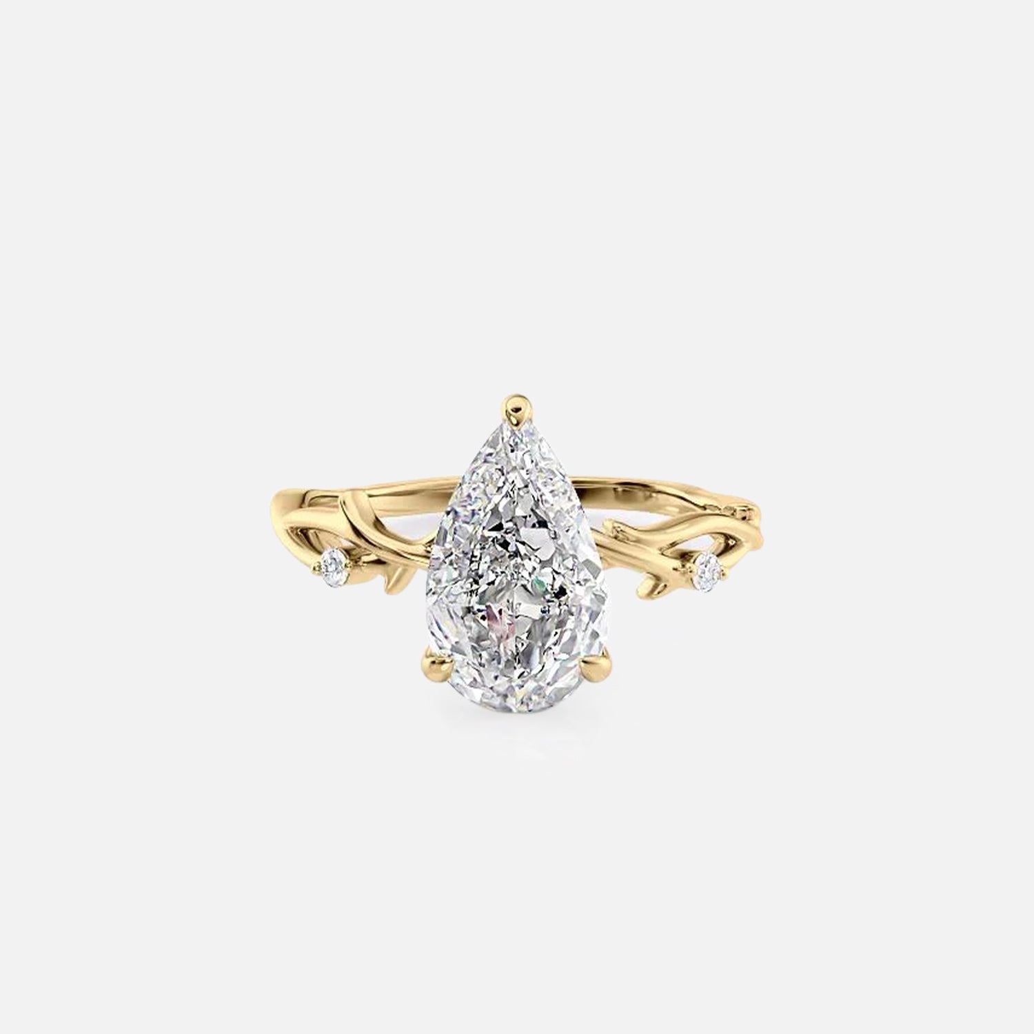 The Textured Twig Pear Lab Diamond Ring 14k Yellow Gold 001
