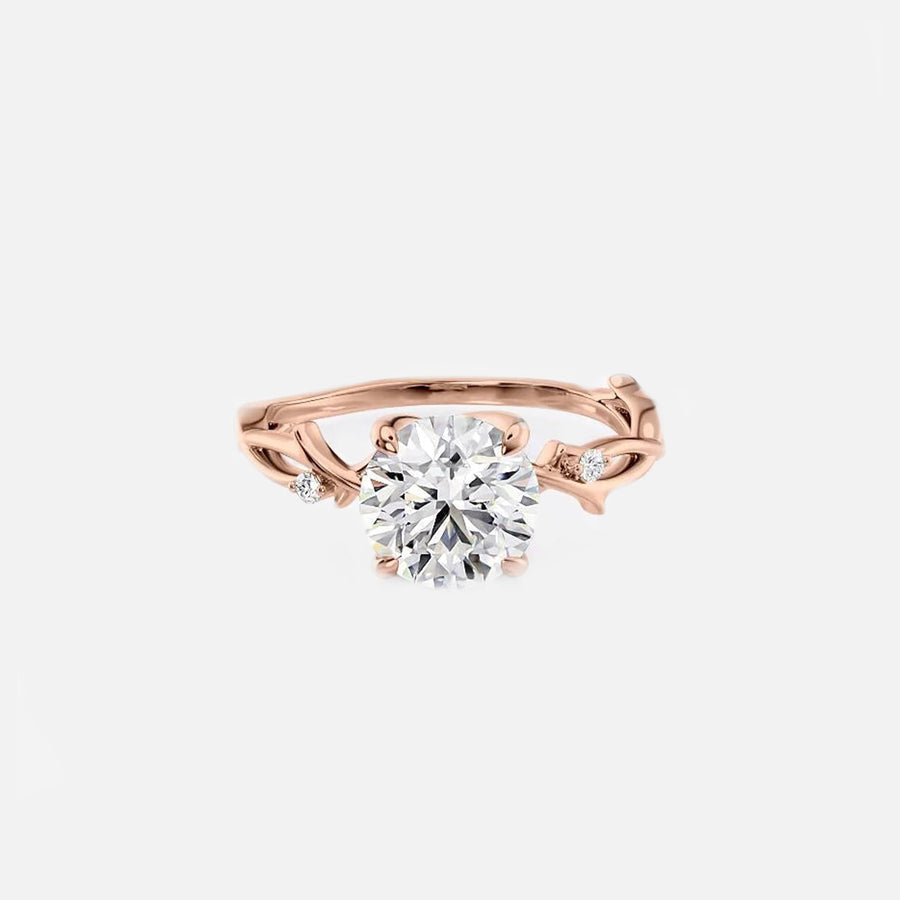  The Textured Twig Round Lab Diamond Ring 14k Rose Gold 001