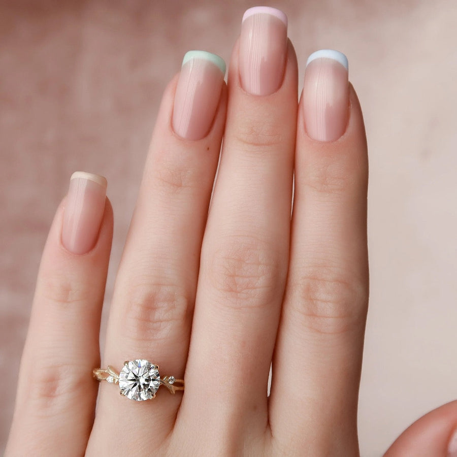  The Textured Twig Round Lab Diamond Ring 14k Yellow Gold 003