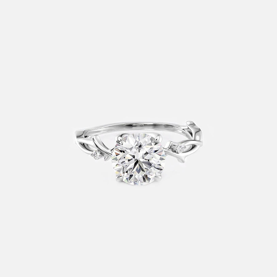  The Textured Twig Round Lab Diamond Ring 18k White Gold 001
