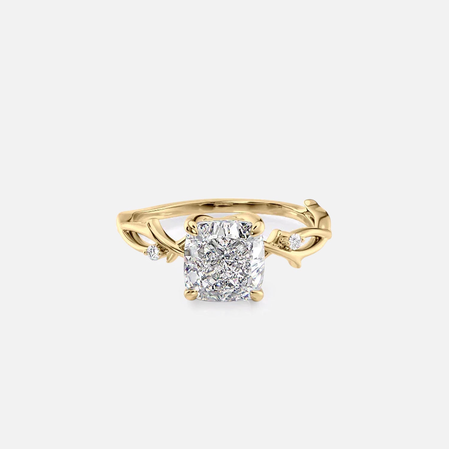 The Textured Twig Textured Cushion Moissanite Ring 14k Yellow Gold 001