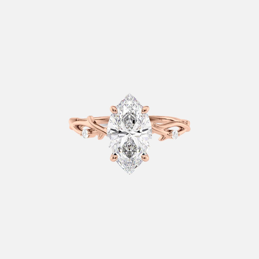  The Textured Twig Textured Marquise Moissanite Ring 14k Rose Gold 001