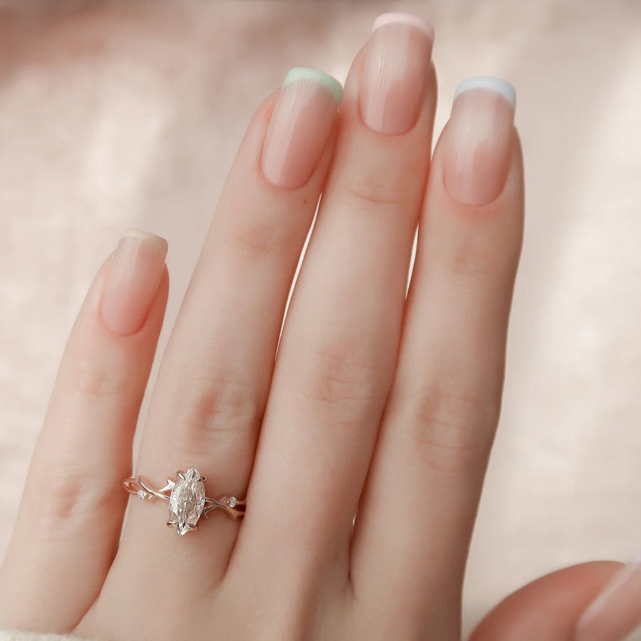  The Textured Twig Textured Marquise Moissanite Ring 14k Rose Gold 003