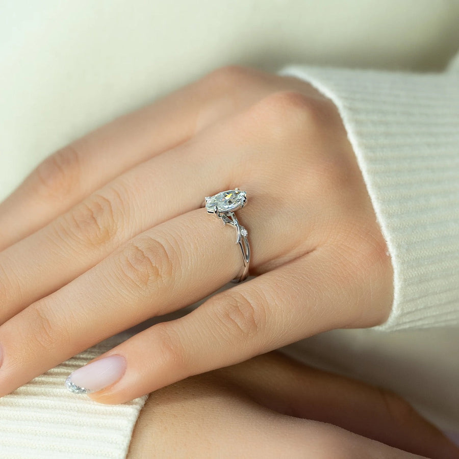  The Textured Twig Textured Marquise Moissanite Ring 14k White Gold 003