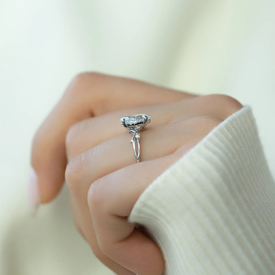  The Textured Twig Textured Marquise Moissanite Ring 14k White Gold 004