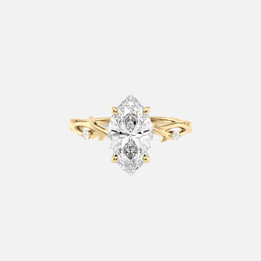 The Textured Twig Textured Marquise Moissanite Ring 14k Yellow Gold 001