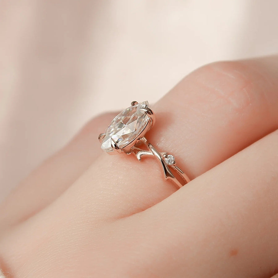  The Textured Twig Textured Marquise Moissanite Ring 18k Rose Gold 004