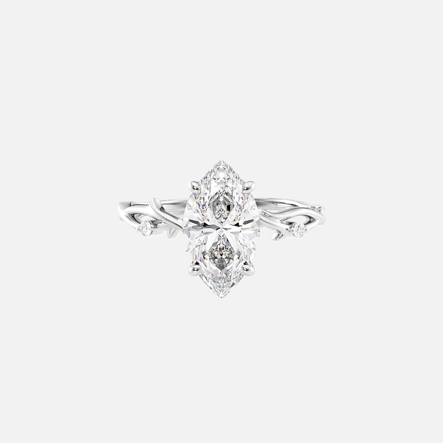  The Textured Twig Textured Marquise Moissanite Ring 18k White Gold 001