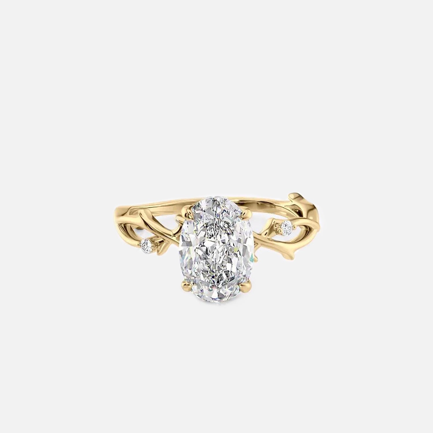 The Textured Twig Textured Oval Moissanite Ring 14k Yellow Gold 001