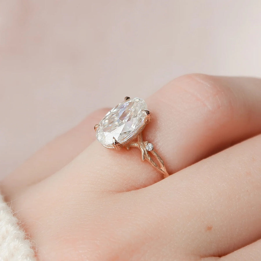  The Textured Twig Textured Oval Moissanite Ring 18k Rose Gold 004 Final