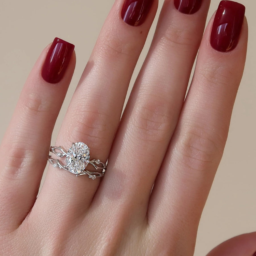  The Textured Twig Textured Oval Moissanite Ring 18k White Gold 003 Final