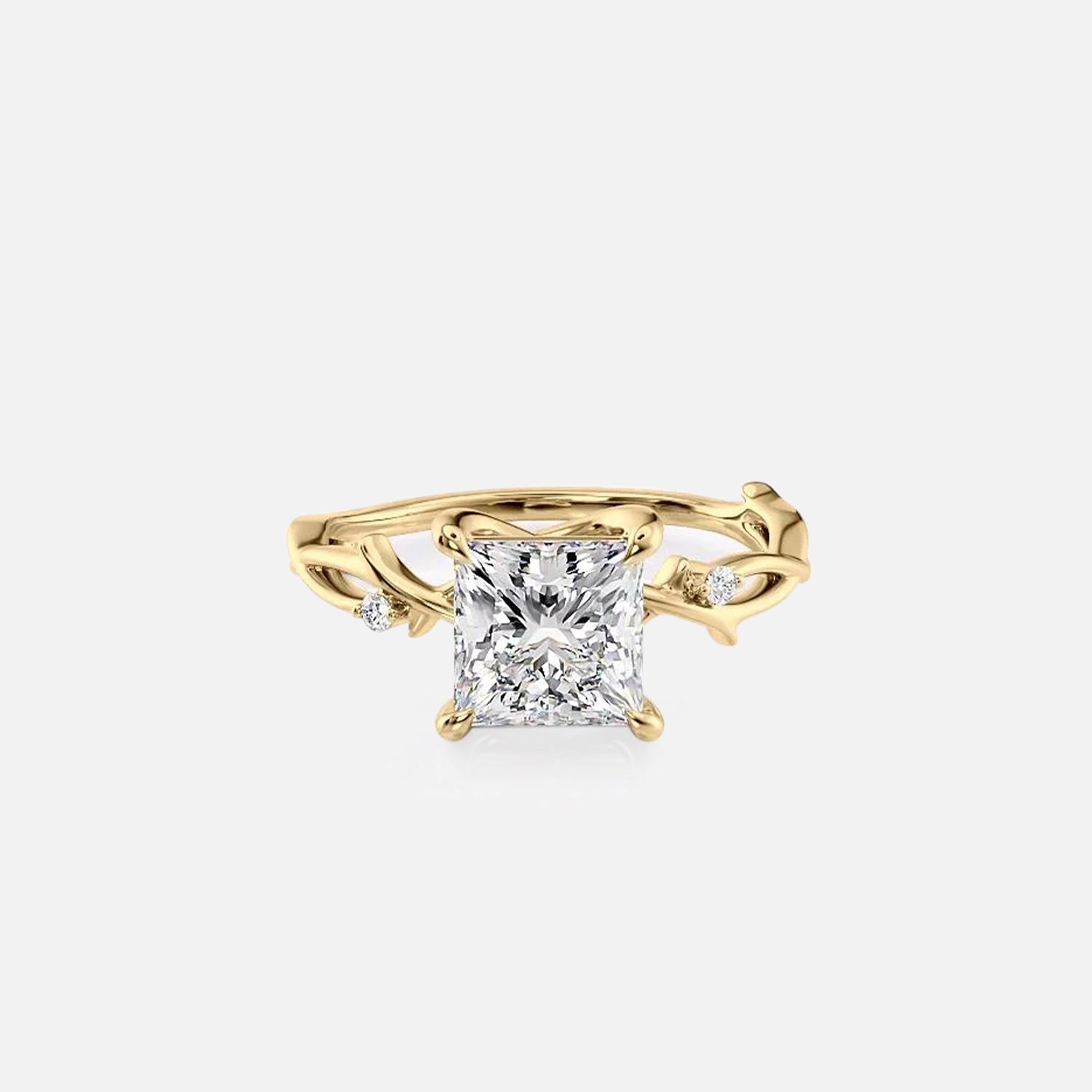 The Textured Twig Textured Princess Moissanite Ring 14k Yellow Gold 001