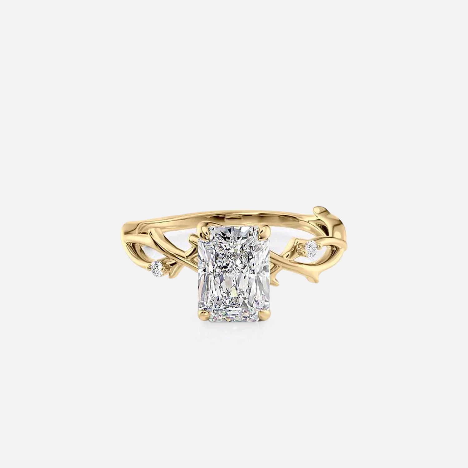 The Textured Twig Textured Radiant Moissanite Ring 14k Yellow Gold 001