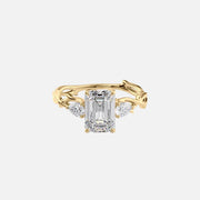 The Three Stone Twig Emerald Lab Diamond Ring 14k Yellow Gold 001