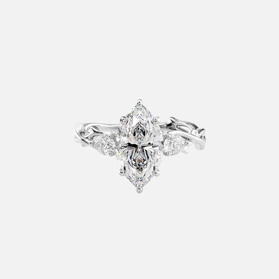  The Three Stone Twig Marquise Lab Diamond Ring 18k White Gold 001