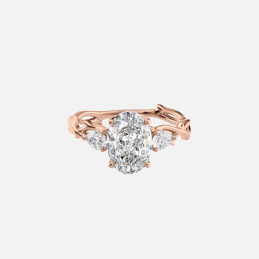  The Three Stone Twig Oval Lab Diamond Ring 14k Rose Gold 001