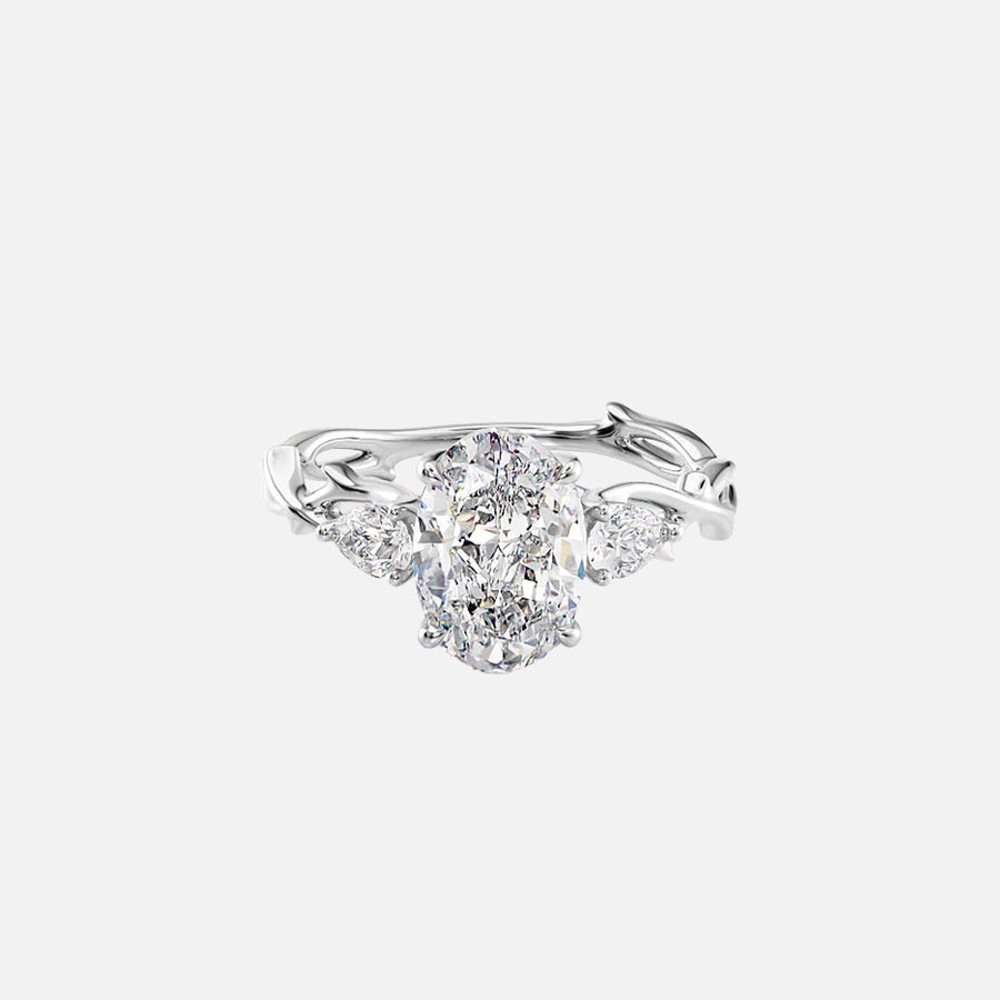  The Three Stone Twig Oval Moissanite Ring 18k White Gold 001
