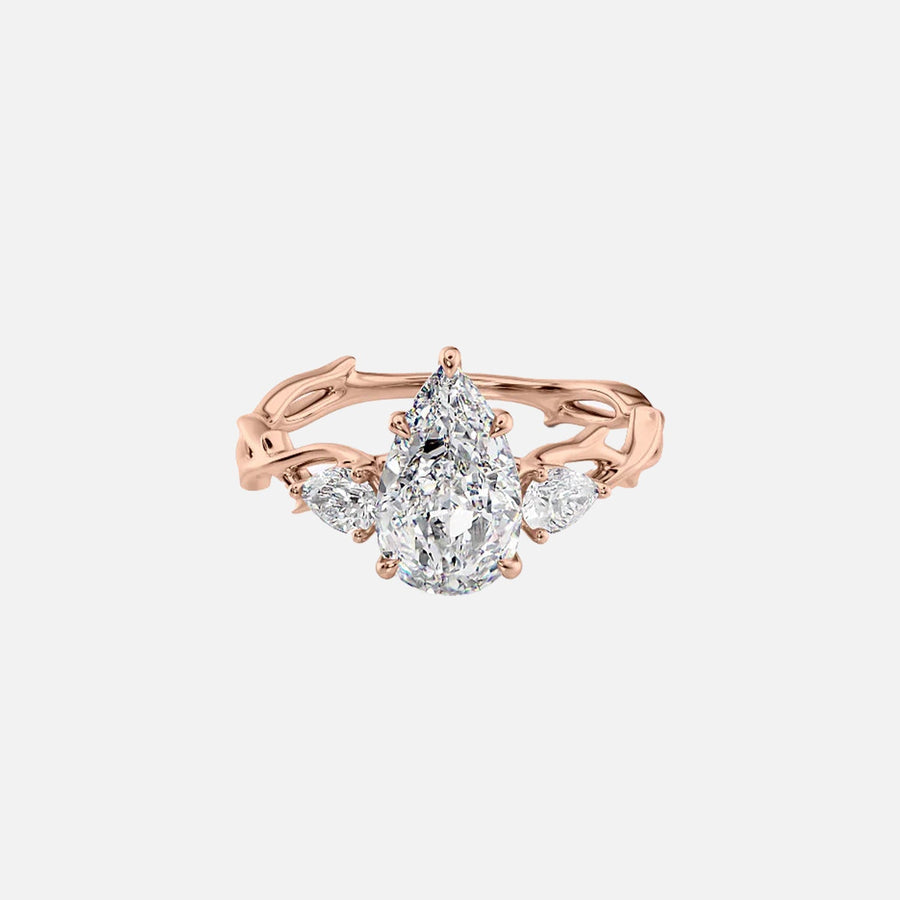  The Three Stone Twig Pear Lab Diamond Ring 18k Rose Gold 001