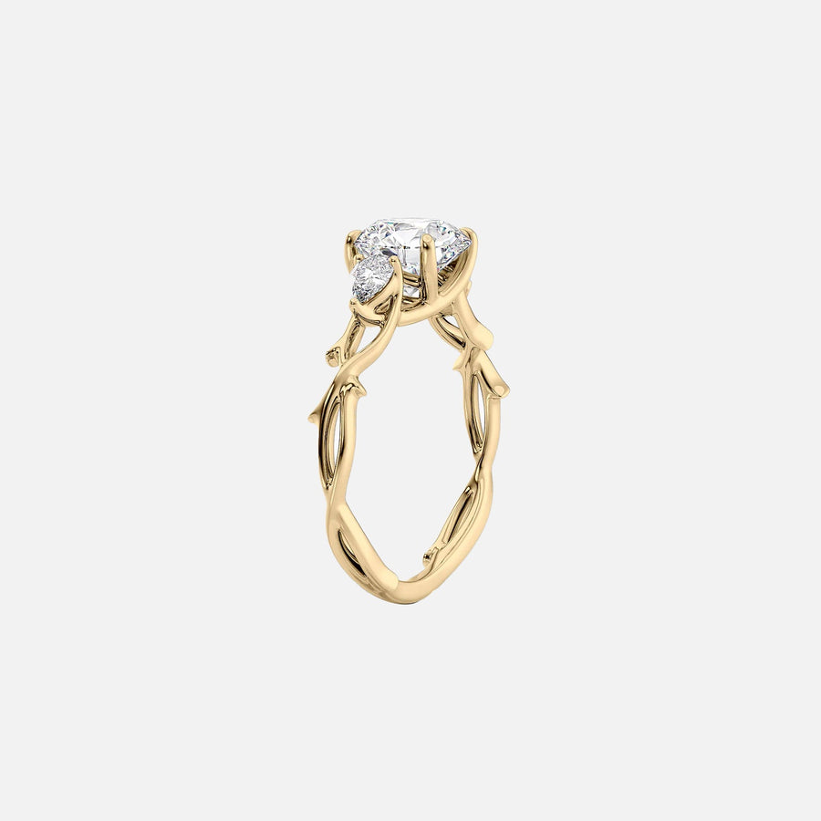  The Three Stone Twig Princess Lab Diamond Ring 14k Yellow Gold 002