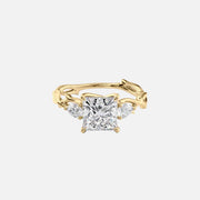  The Three Stone Twig Princess Lab Diamond Ring 18k Yellow Gold 001