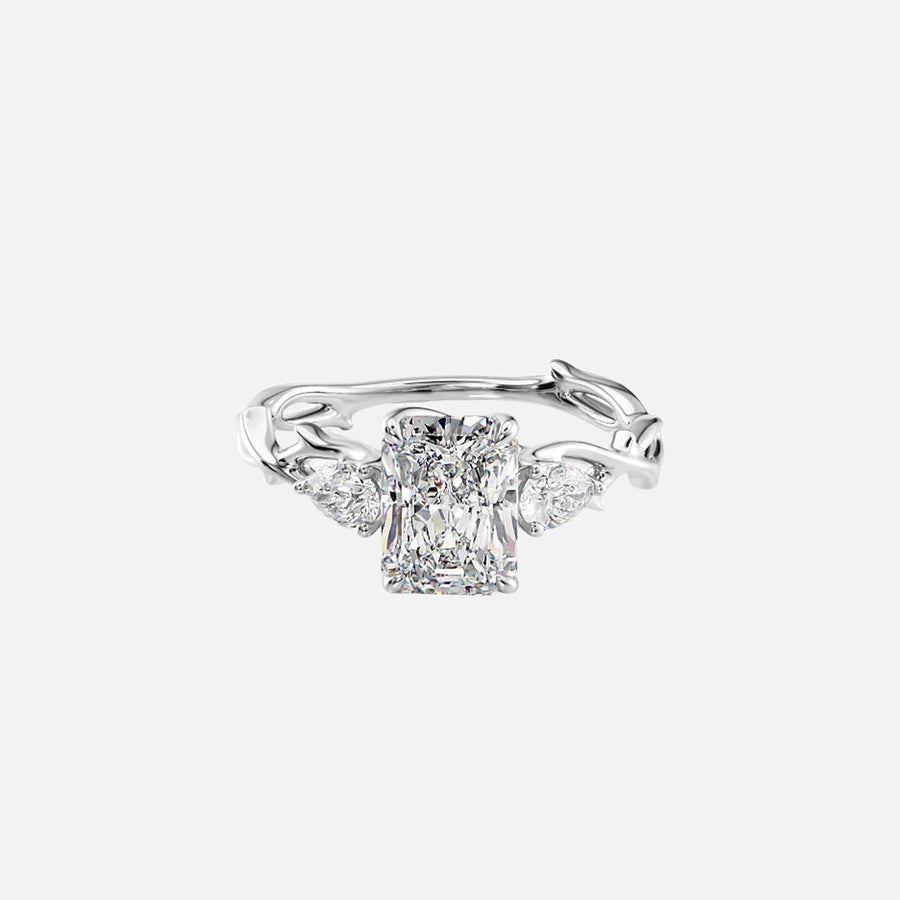  The Three Stone Twig Radiant Lab Diamond Ring 14k White Gold 001