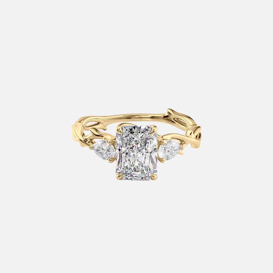 The Three Stone Twig Radiant Lab Diamond Ring 14k Yellow Gold 001