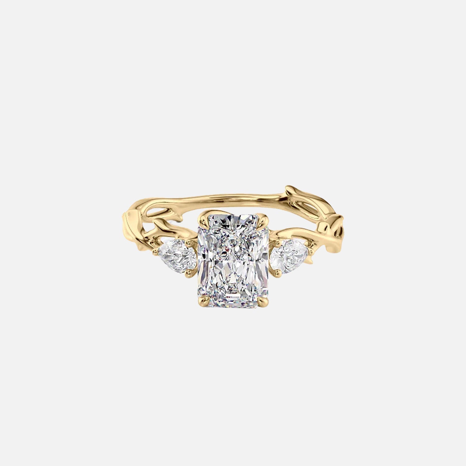 The Three Stone Twig Radiant Moissanite Ring 14k Yellow Gold 001