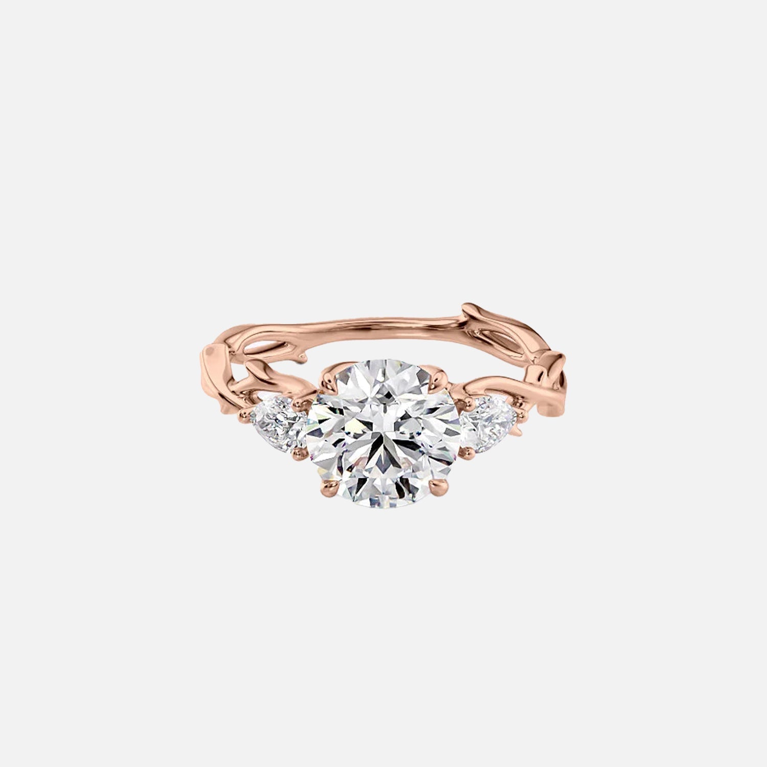 Three Stone Twig Round Lab Diamond Ring