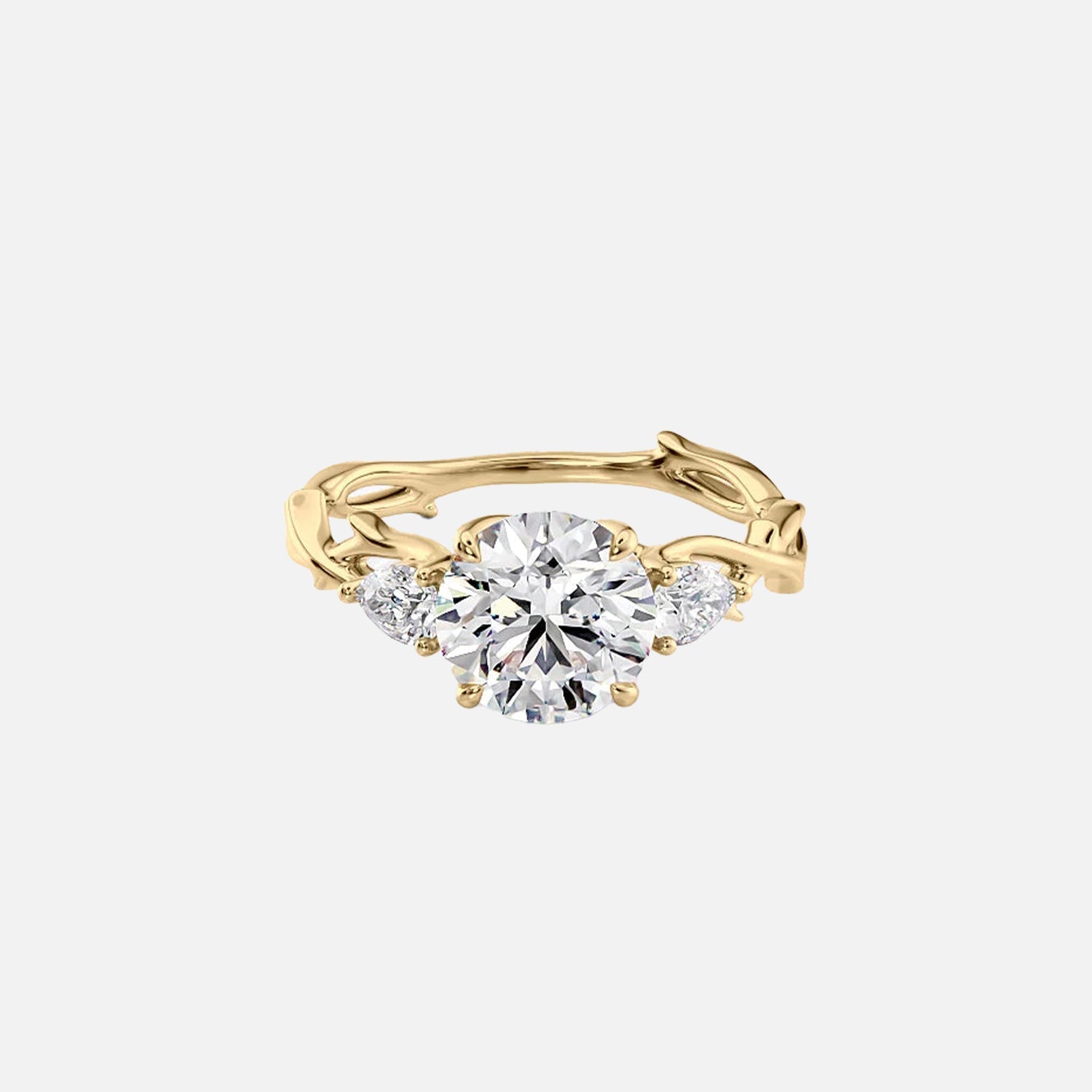 The Three Stone Twig Round Lab Diamond Ring 14k Yellow Gold 001