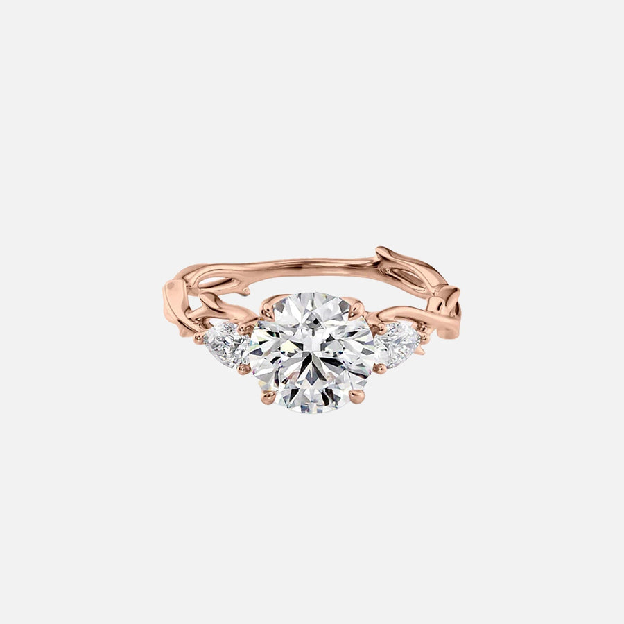  The Three Stone Twig Round Lab Diamond Ring 18k Rose Gold 001