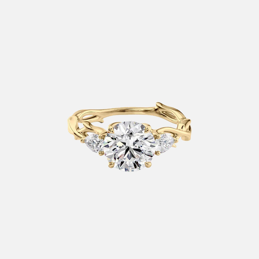  The Three Stone Twig Round Lab Diamond Ring 18k Yellow Gold 001