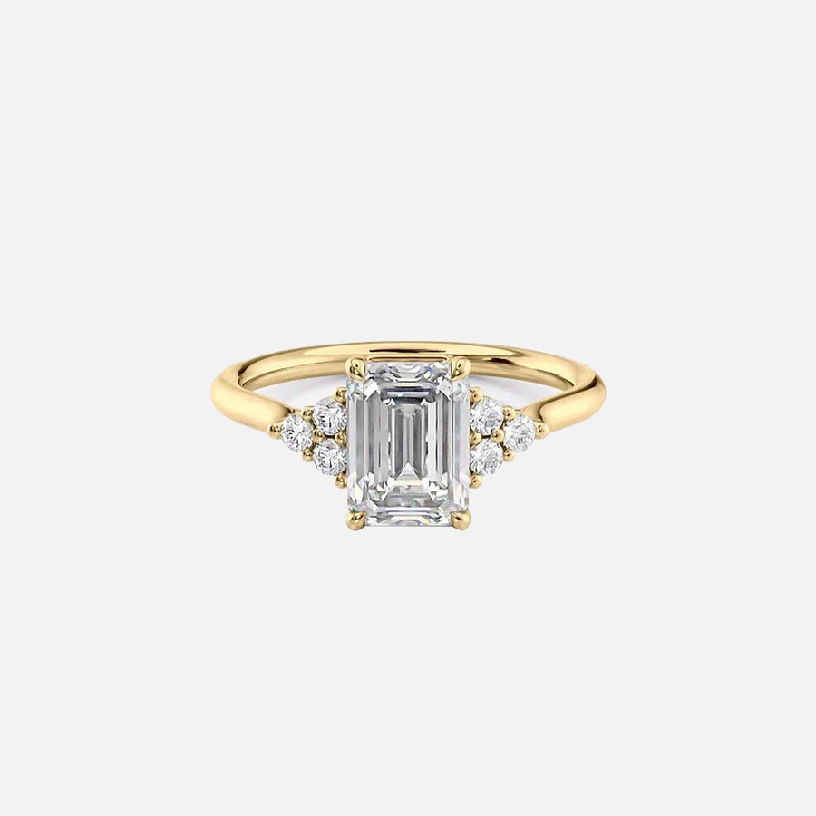The Victoria Emerald Moissanite Ring 14k Yellow Gold 001